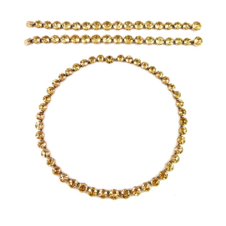 Antique golden topaz necklace and pair of bracelets en suite